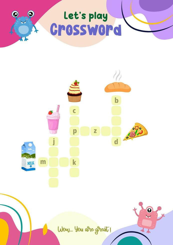 crossword game for pre-schoolers with interesting pictures vector