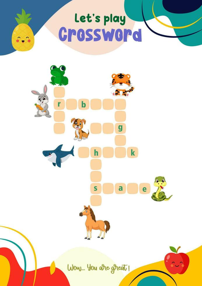 crossword game for pre-schoolers with interesting pictures vector