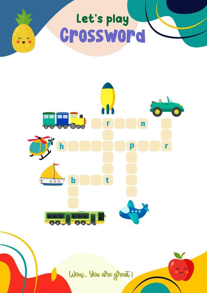 crossword game for pre-schoolers with interesting pictures vector