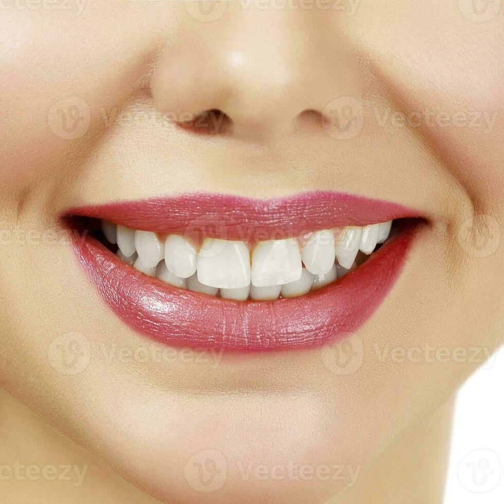 woman smile against white background photo