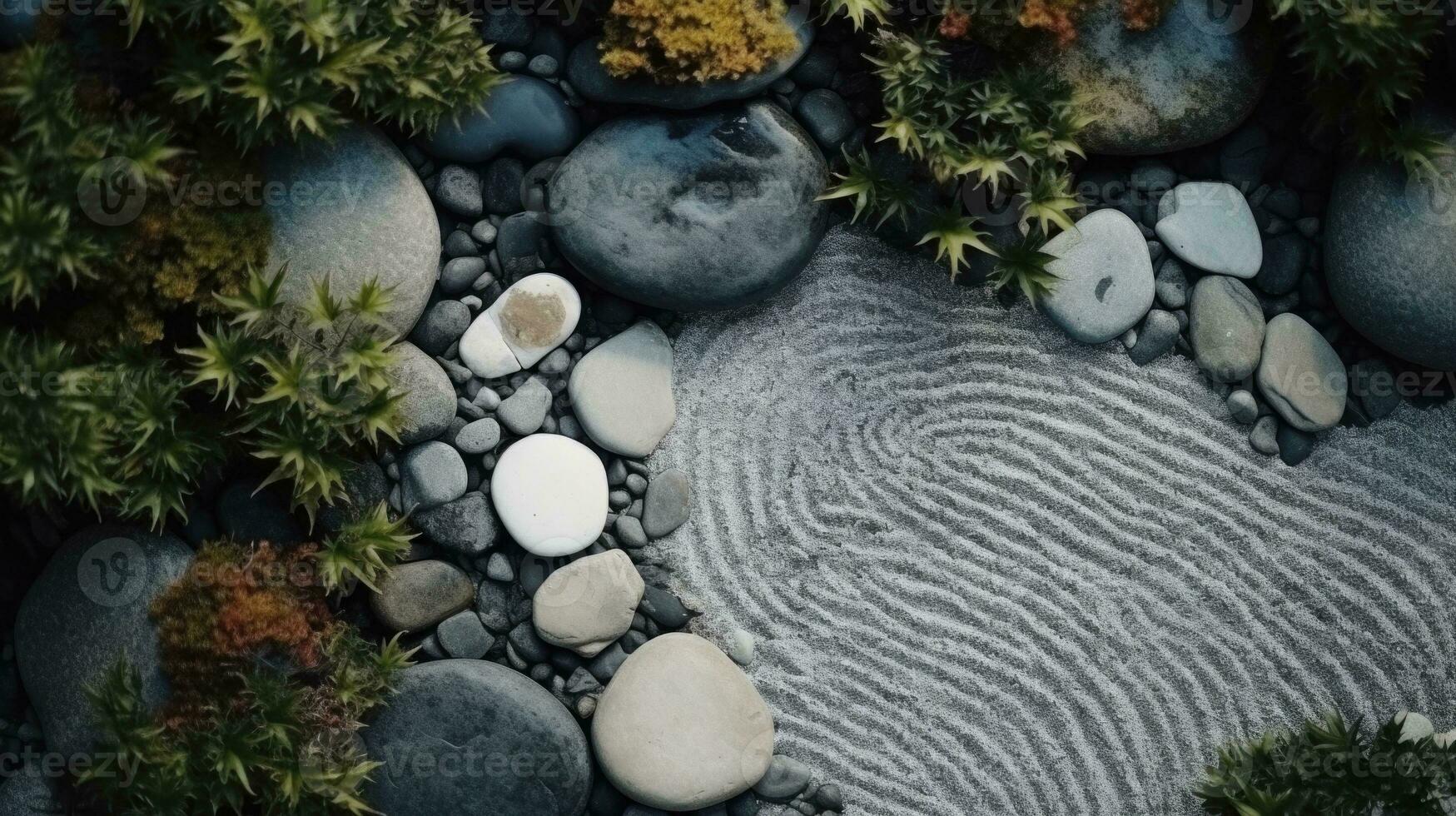 Zen Garden miniature Background images for websites wallpapers presentations banners advertising. AI generative photo