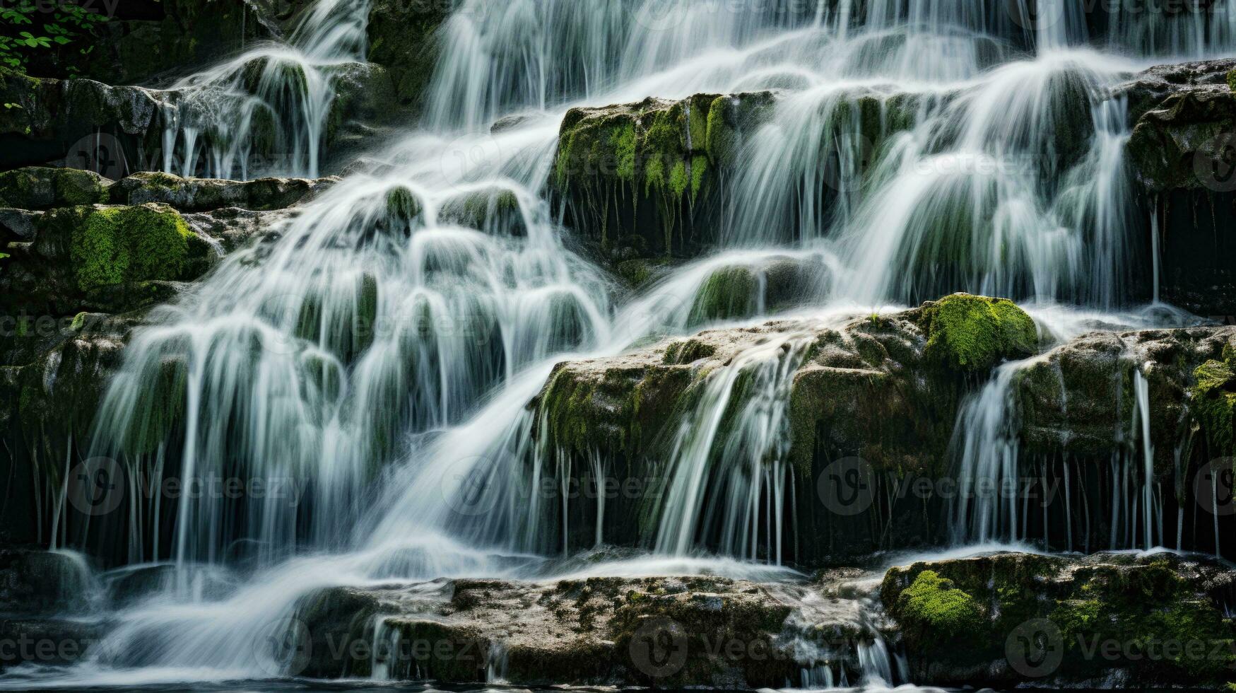 Waterfall in jungle. Wallpaper background. Natural scenery. AI generative photo