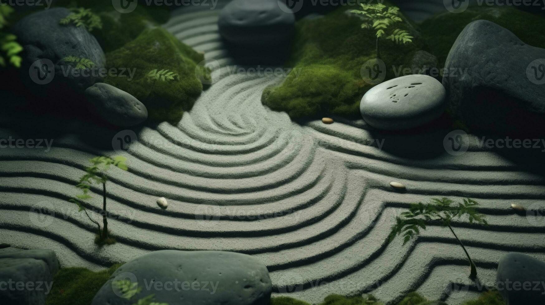 Zen Garden miniature Background images for websites wallpapers presentations banners advertising. AI generative photo