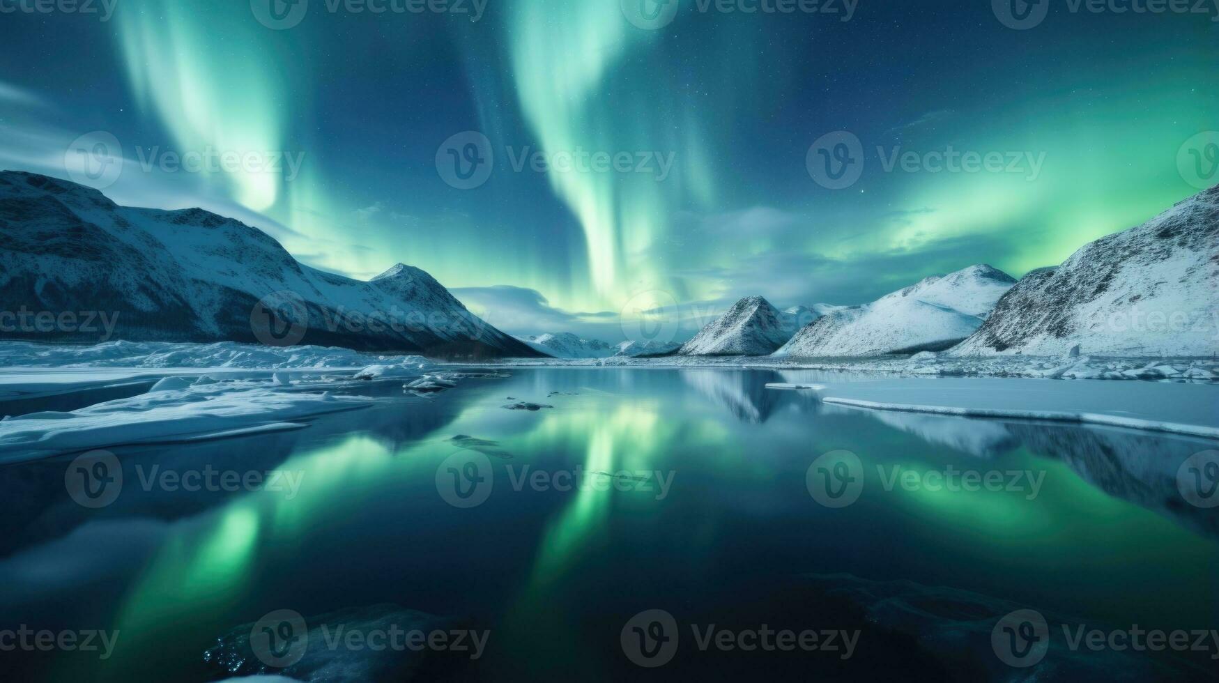 Aurora borealis y Aurora australis simultaneamente Encendiendo arriba el polar cielo fondo de pantalla. ai generativo foto