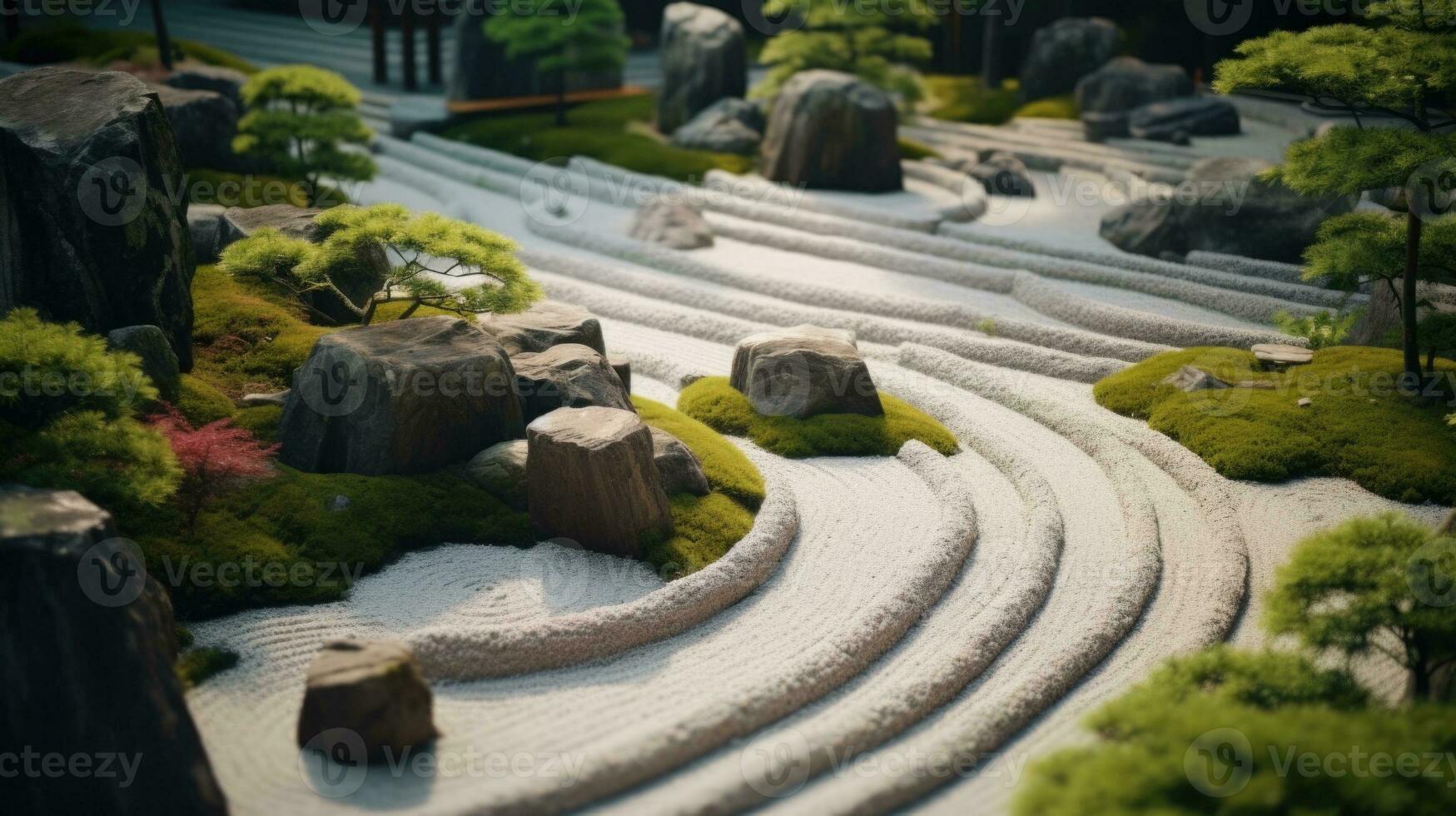 Zen Garden miniature Background images for websites wallpapers presentations banners advertising. AI generative photo
