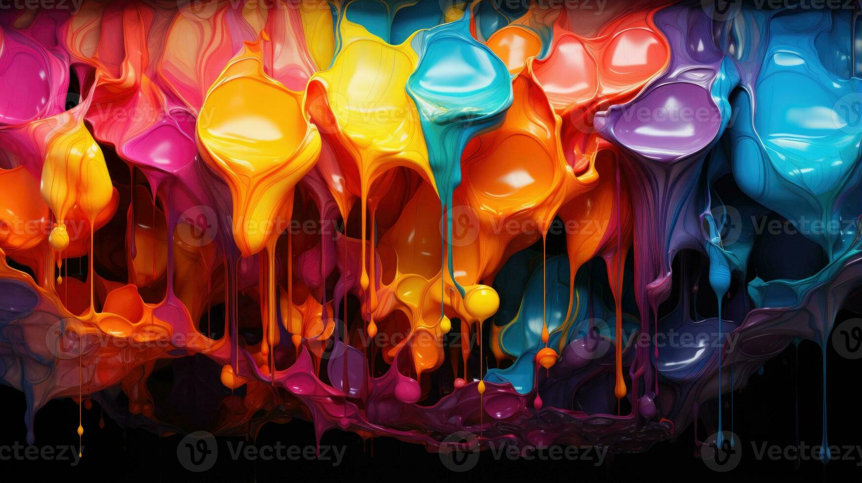 Bright rich colors flow down row colorful being popped with paint splattering in all directions. AI generative photo