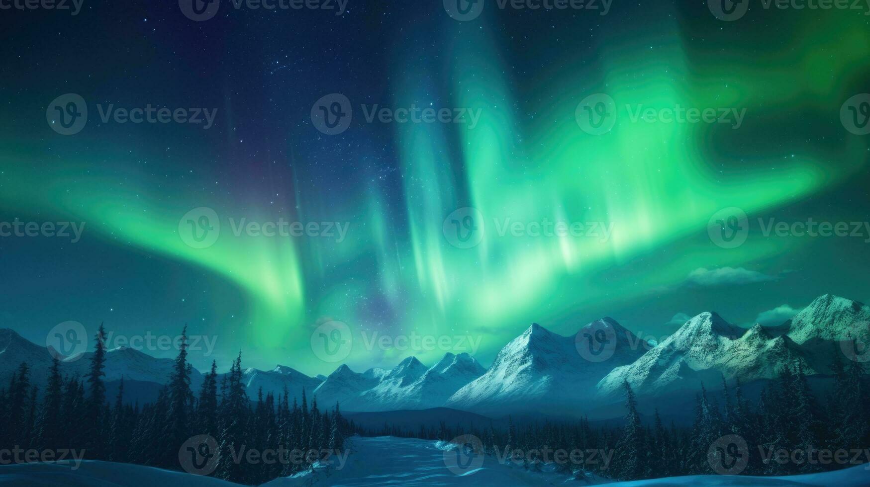 Aurora borealis and aurora australis simultaneously lighting up the polar skies wallpaper. AI generative photo