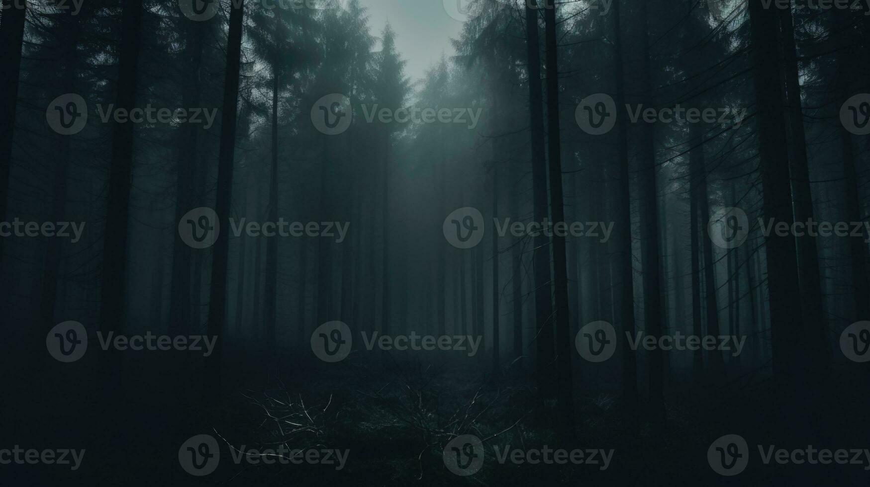 Dark Misty Forest Backdrop Enchanted Woods Gloomy Foggy Grove Mystery Halloween Background Nightmare. AI generative photo
