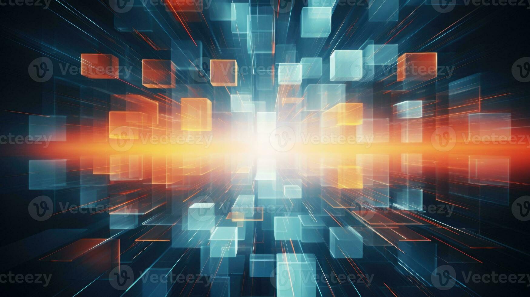 Abstract Futuristic Skyscraper Construction Scene Colorful Glowing Light From Center Background. AI generative photo