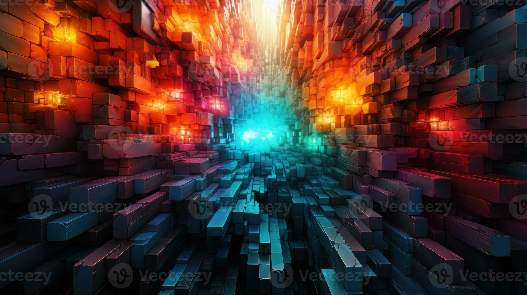 abstract background of cube blocks wall stacking design colorful squares wallpaper 3D like. AI generative photo