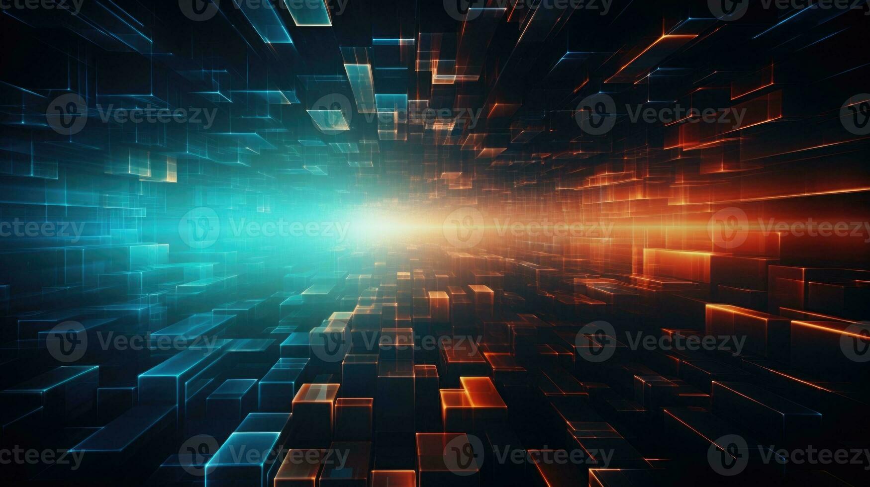 Abstract Futuristic Skyscraper Construction Scene Colorful Glowing Light From Center Background. AI generative photo