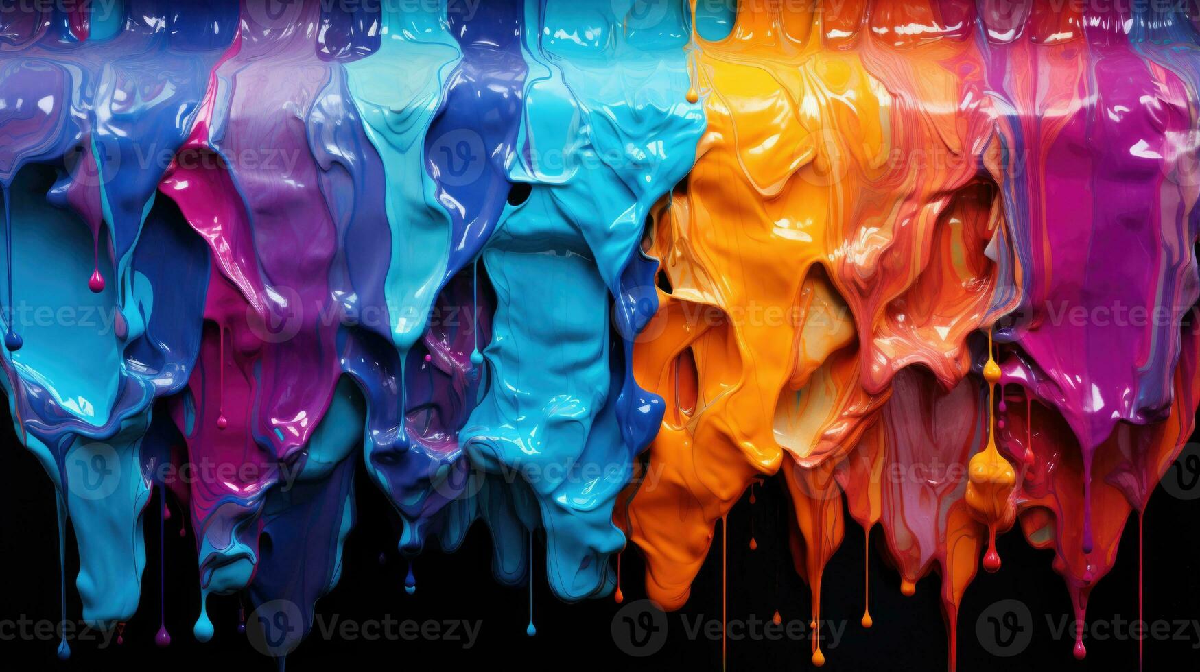 Bright rich colors flow down row colorful being popped with paint splattering in all directions. AI generative photo