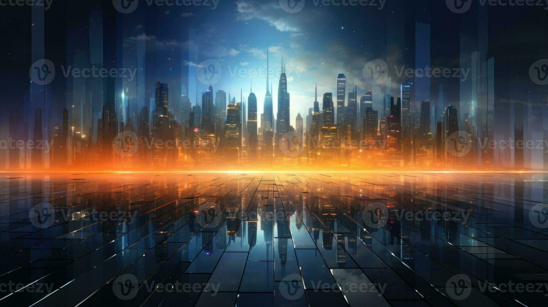 Urban Cyber technology Background a track in a cyberpunk futuristic city pictorial illustration. AI generative photo