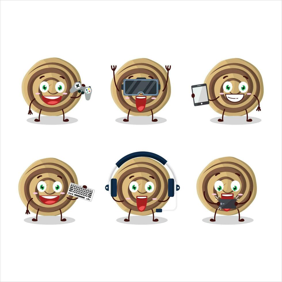 galletas espiral dibujos animados personaje son jugando juegos con varios linda emoticones vector