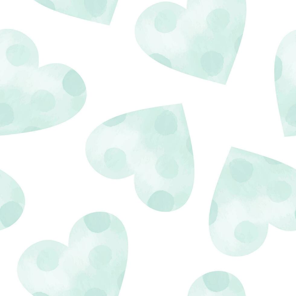 Blue hearts, seamless vector pattern. Illustration in watercolor style. Design element for greeting cards, baby shower, Valentine's day, invitations, gender party, wrapping paper, textile.