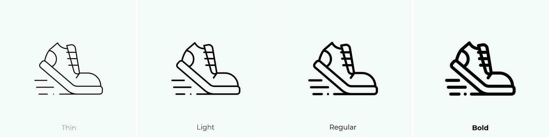 corriendo zapato icono. delgado, luz, regular y negrita estilo diseño aislado en blanco antecedentes vector