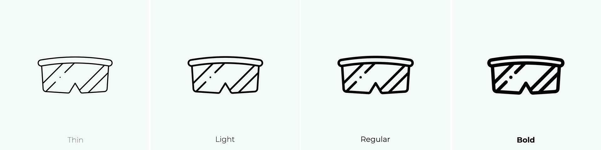 la seguridad lentes icono. delgado, luz, regular y negrita estilo diseño aislado en blanco antecedentes vector