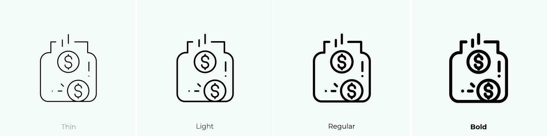 ahorro icono. delgado, luz, regular y negrita estilo diseño aislado en blanco antecedentes vector