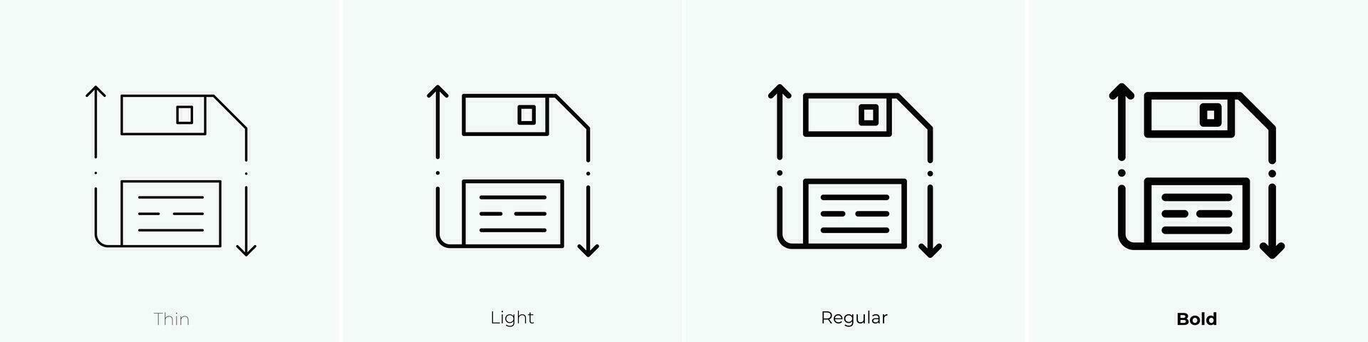 salvar icono. delgado, luz, regular y negrita estilo diseño aislado en blanco antecedentes vector