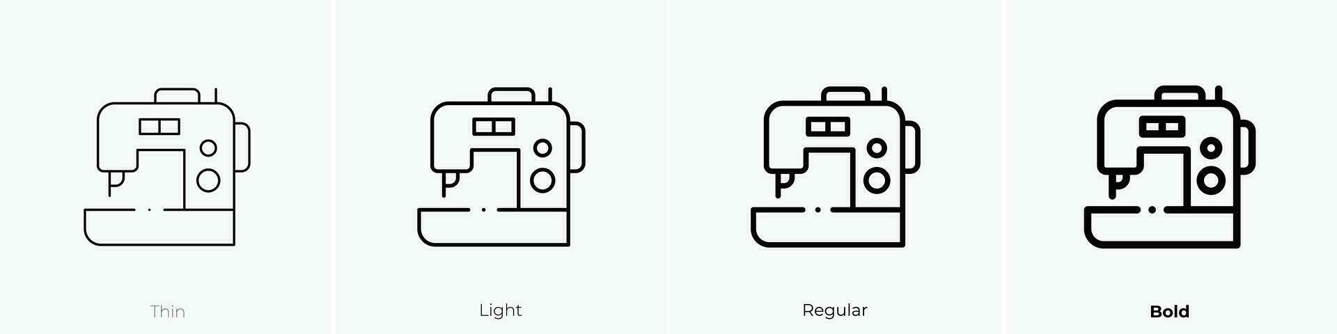 de coser máquina icono. delgado, luz, regular y negrita estilo diseño aislado en blanco antecedentes vector