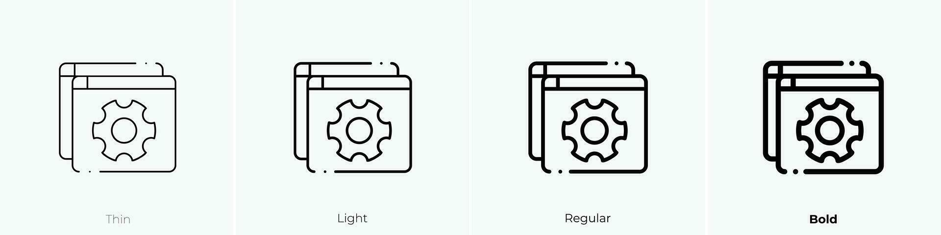 ajustes icono. delgado, luz, regular y negrita estilo diseño aislado en blanco antecedentes vector