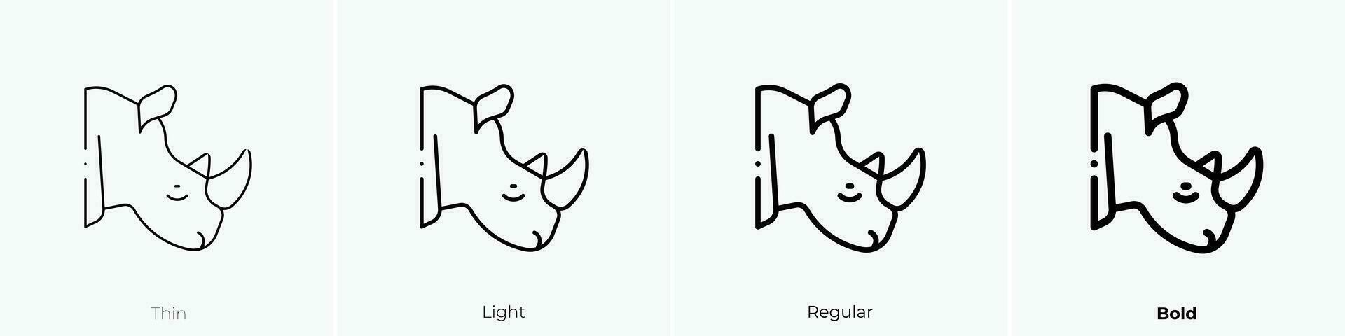 rinoceronte icono. delgado, luz, regular y negrita estilo diseño aislado en blanco antecedentes vector
