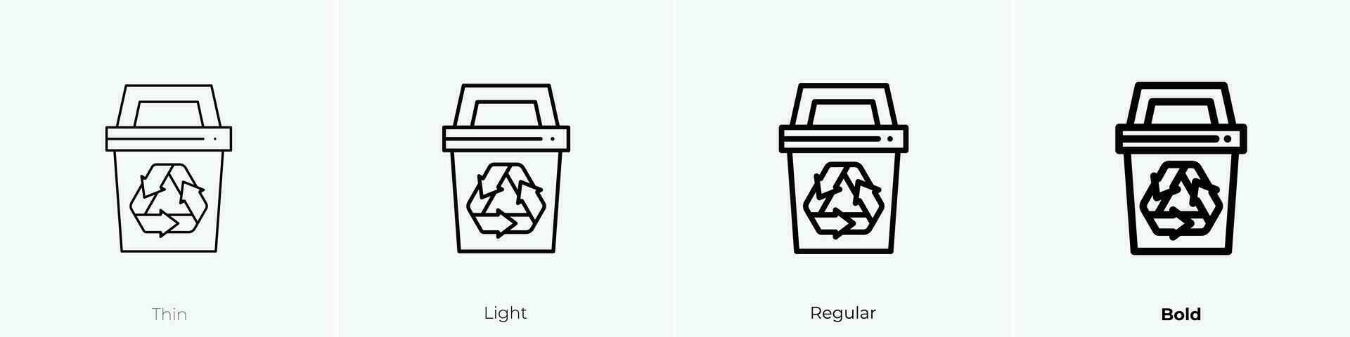 reciclar compartimiento icono. delgado, luz, regular y negrita estilo diseño aislado en blanco antecedentes vector