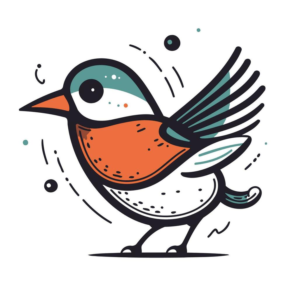 Hand drawn vector illustration or drawing of a cute little bird. Doodle style.