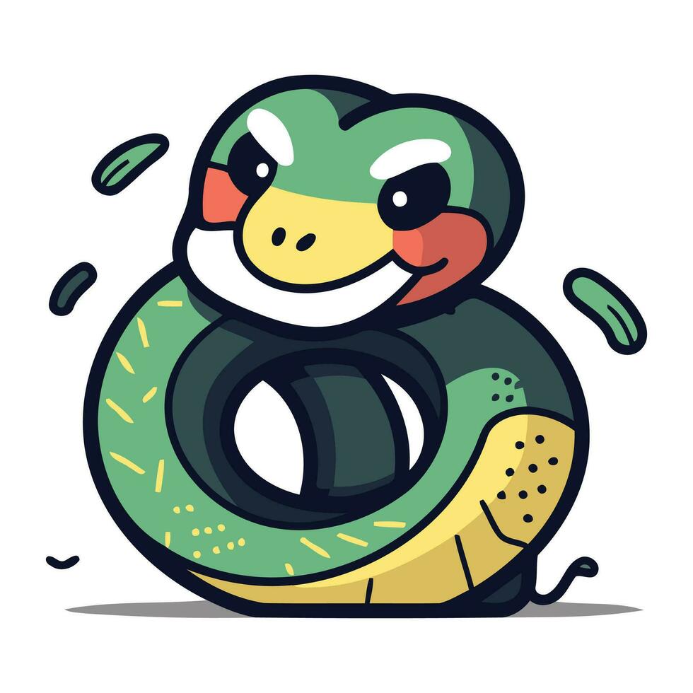 Cute snake in the ring. Vector illustration. Cartoon style.