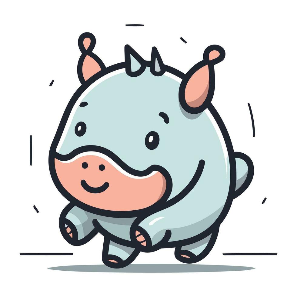 Cute cartoon hippo running. Vector illustration in doodle style.