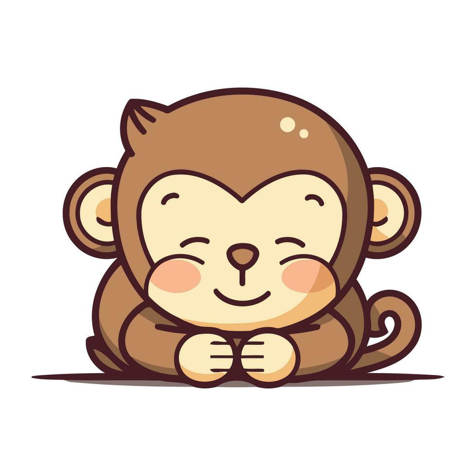 Cute cartoon monkey. Vector illustration. Isolated on white background.