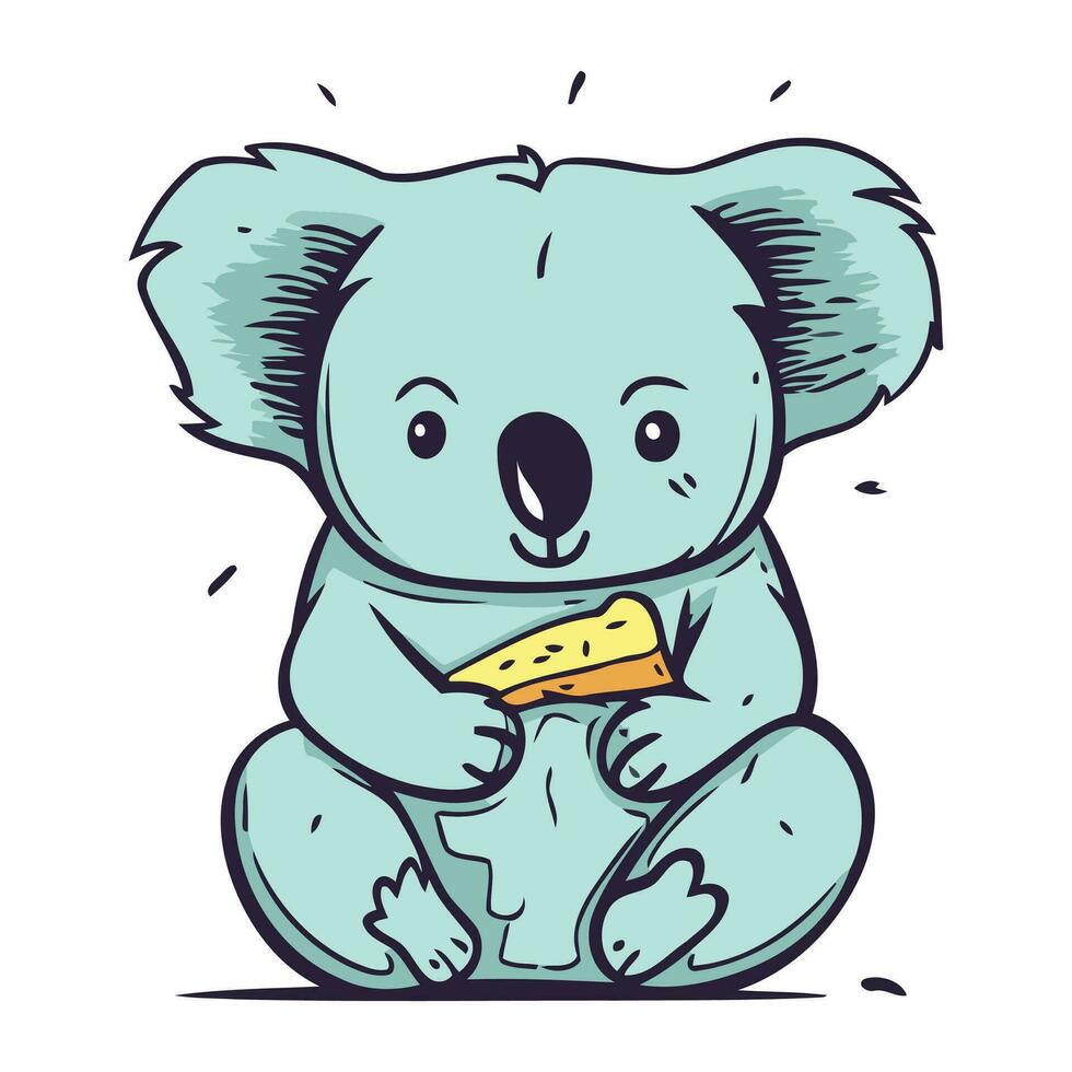 Cute cartoon koala with cheese. Hand drawn vector illustration.