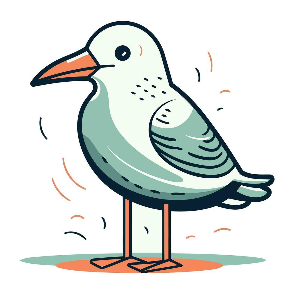 Vector illustration of a seagull on a white background. Cartoon style.