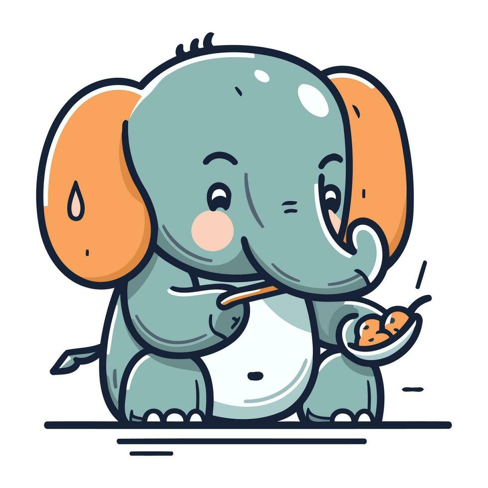 Cute baby elephant with spoon. Vector illustration for your design.