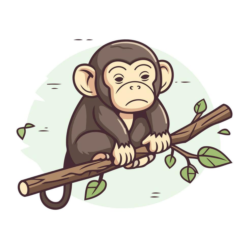 Monkey sitting on a branch. Vector illustration in cartoon style.