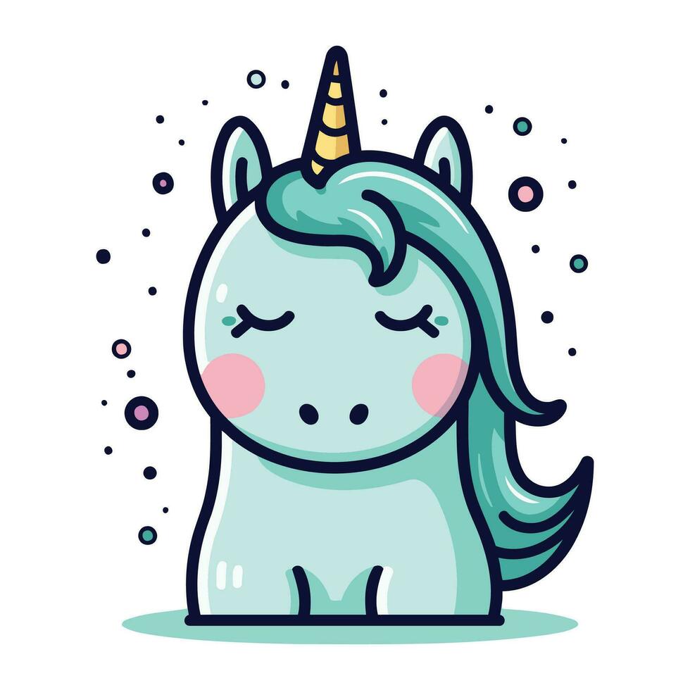 Cute cartoon unicorn. Vector illustration in flat style. Isolated on white background.
