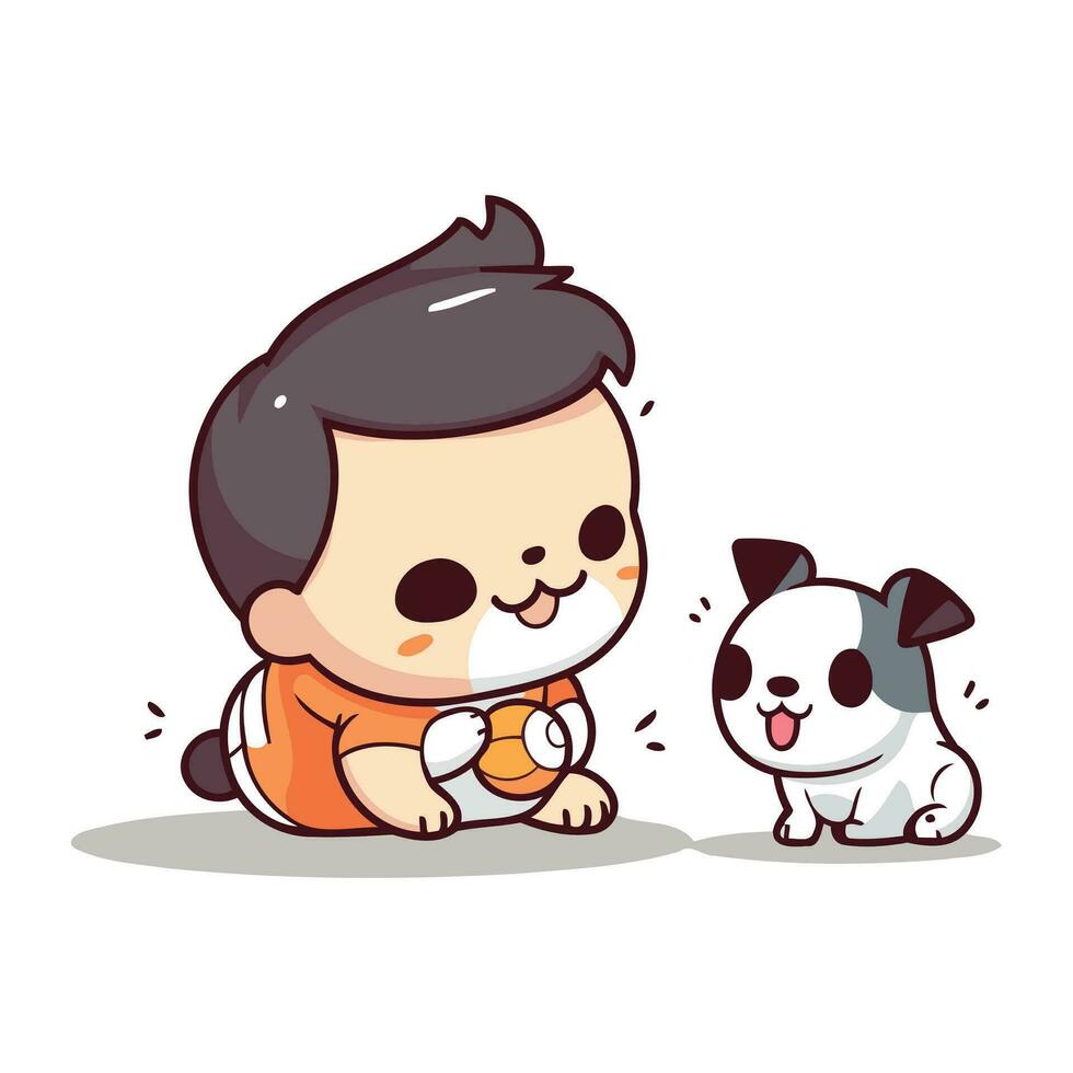 linda pequeño chico jugando con su perro. vector personaje diseño.