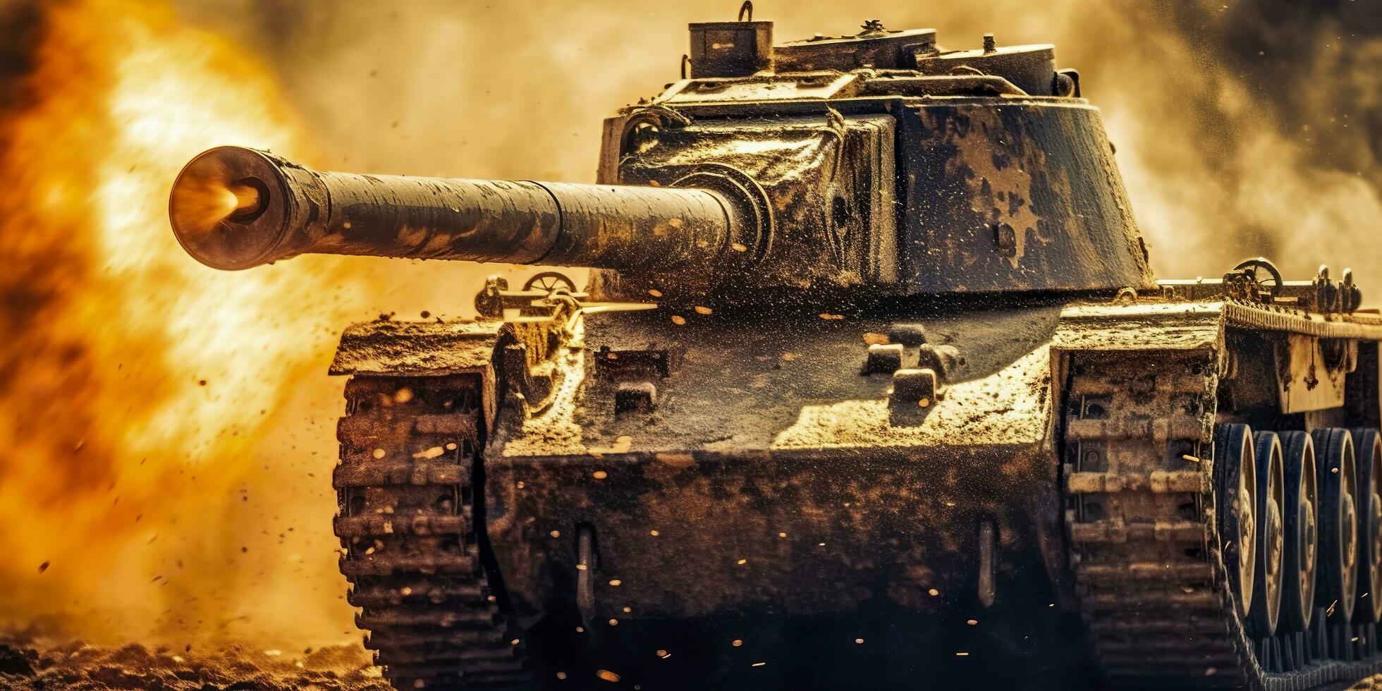 un cerca arriba Mira a el poder y destrucción de un mundo guerra ii tanque disparo caparazón. ai generativo foto