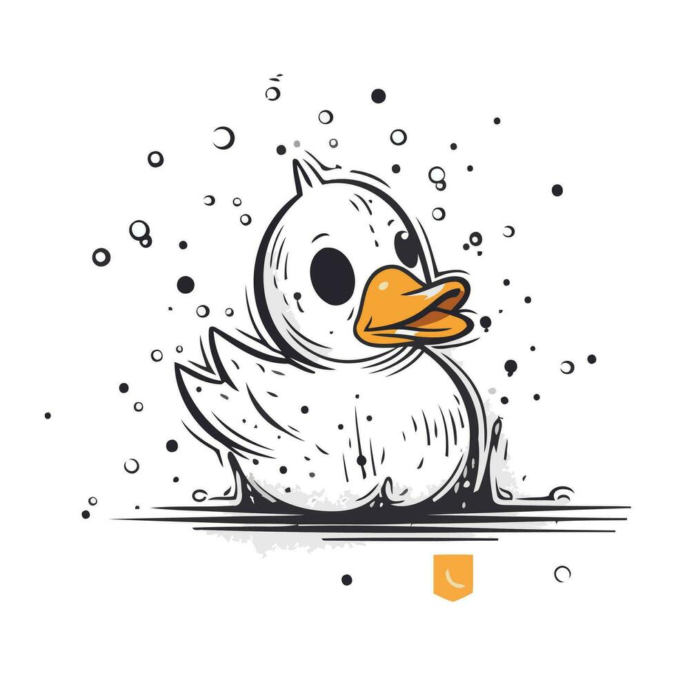 Cute duckling. Hand drawn vector illustration in sketch style.