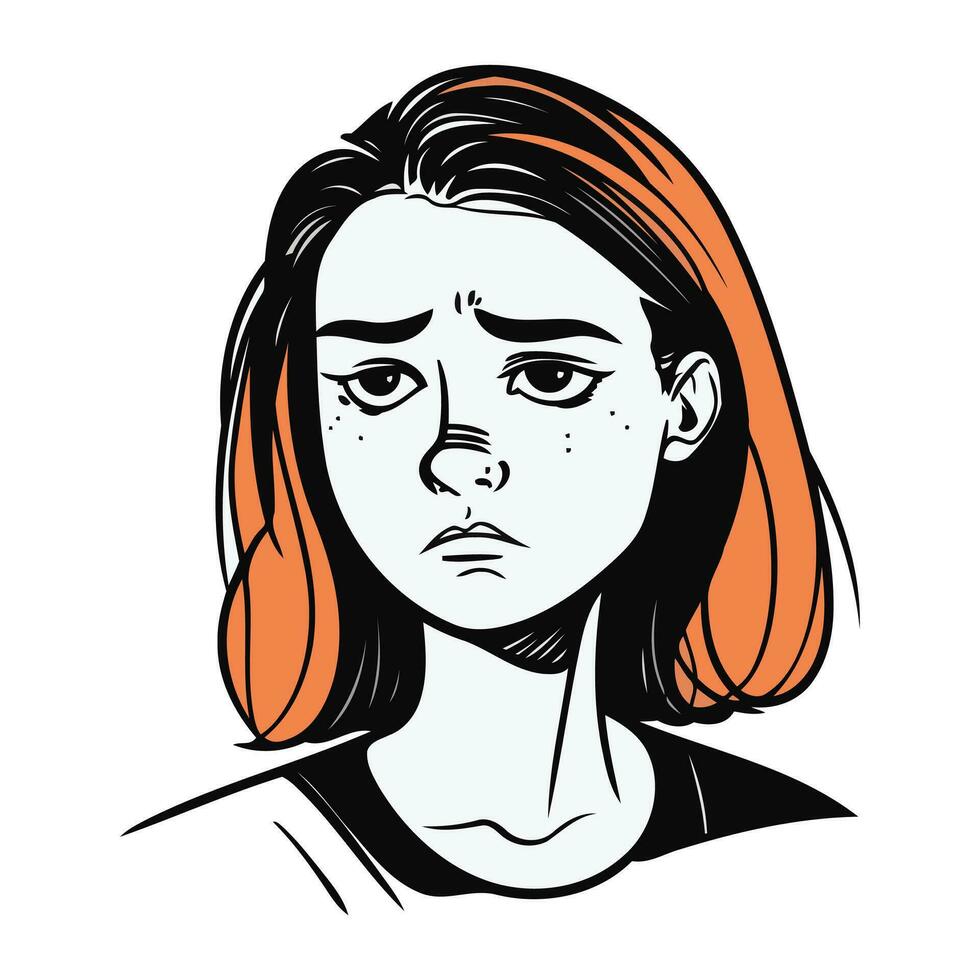 Portrait of a sad woman. Vector illustration on white background.