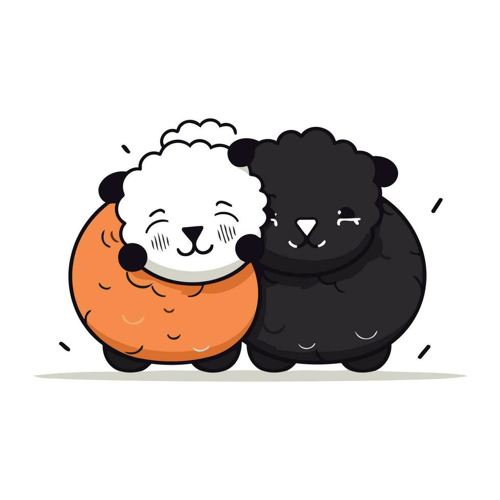 Sheep and black panda. Cute cartoon vector illustration.