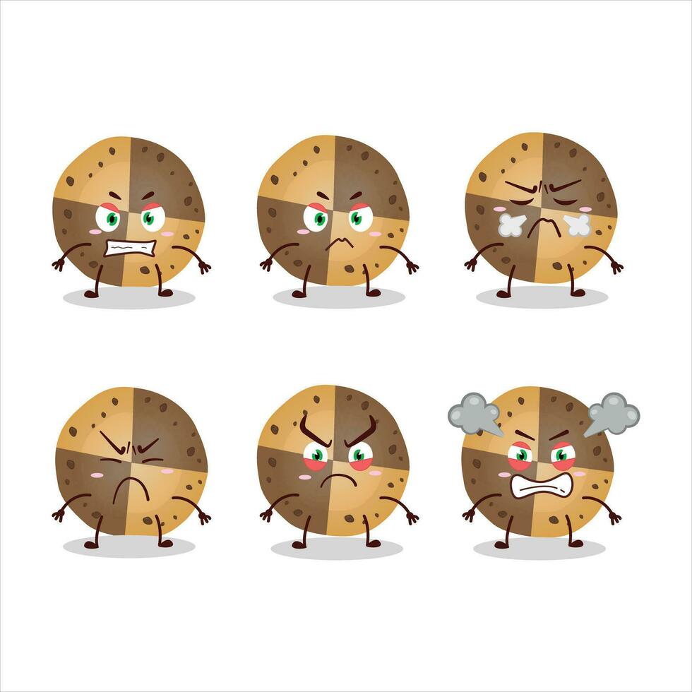 Sweety cookies cartoon character with various angry expressions vector