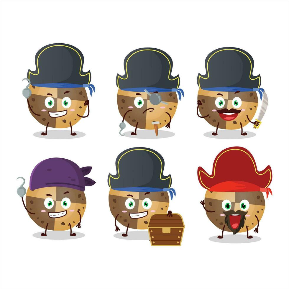 Cartoon character of sweety cookies with various pirates emoticons vector
