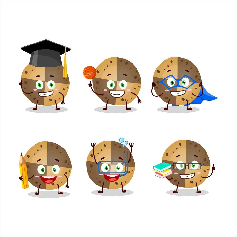 School student of sweety cookies cartoon character with various expressions vector