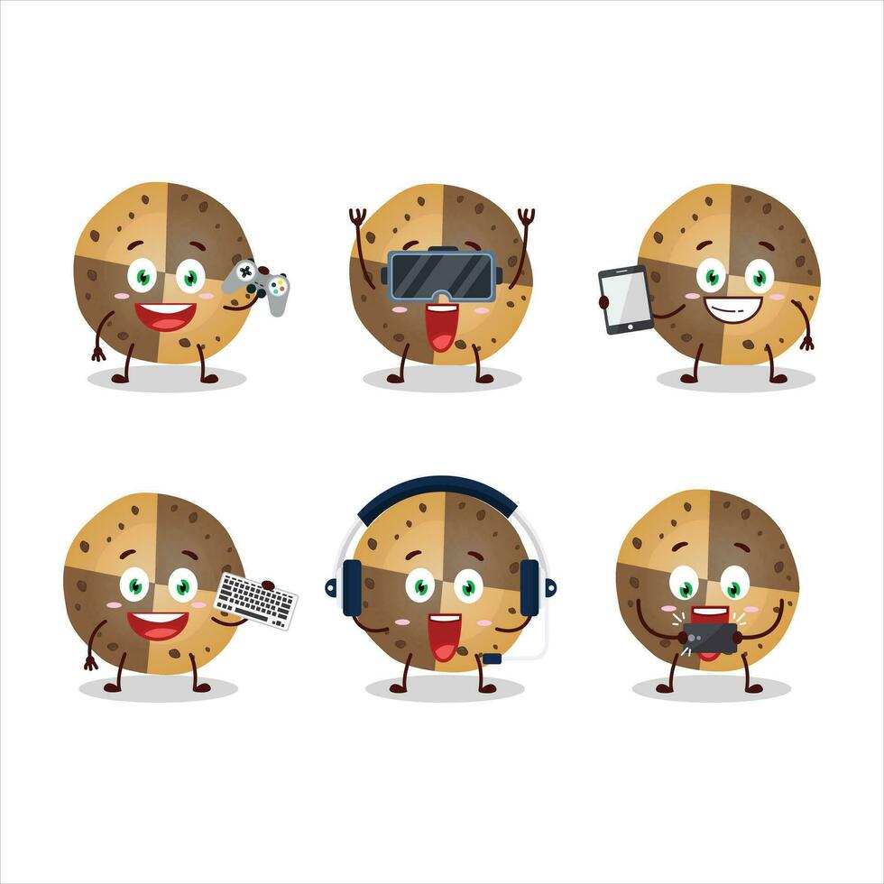 cariño galletas dibujos animados personaje son jugando juegos con varios linda emoticones vector