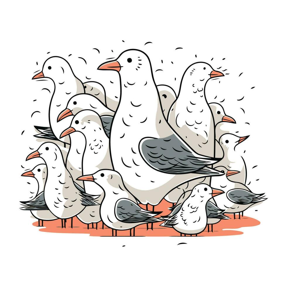 vector ilustración de un grupo de gaviotas y palomas