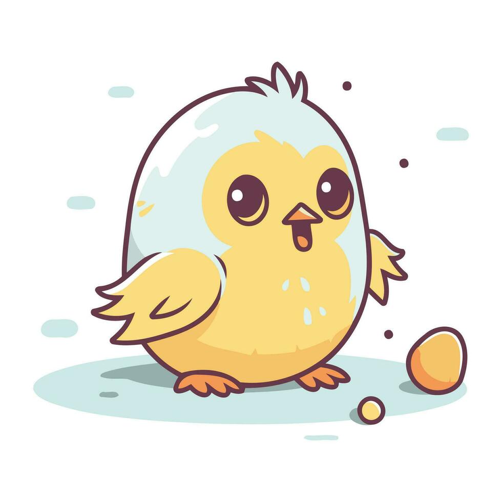 Cute little chick with egg. Vector illustration in cartoon style.