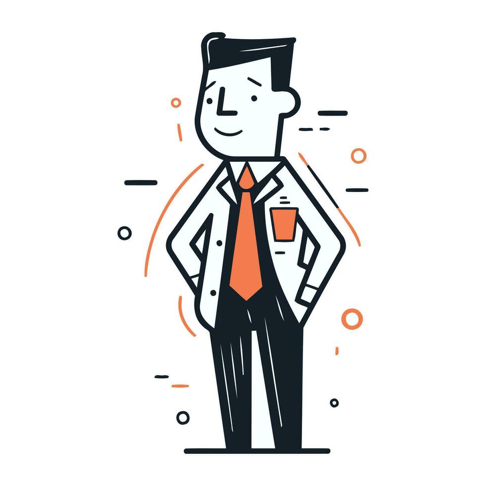 Businessman with a cup of coffee. Vector illustration in line style.