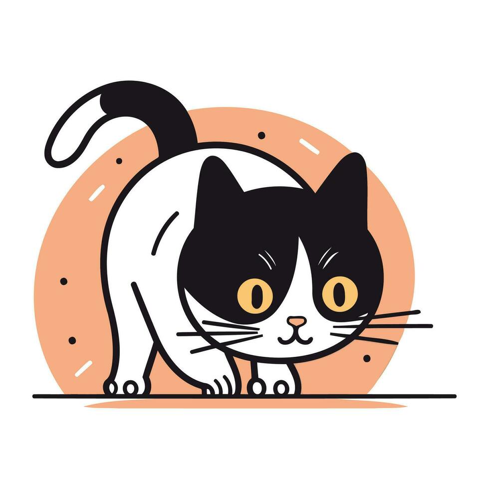 Cute black and white cat. Vector illustration in cartoon style.