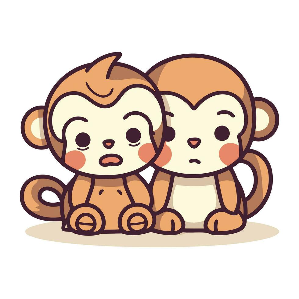 cute monkey and monkey couple cartoon vector illustration graphic design doodle